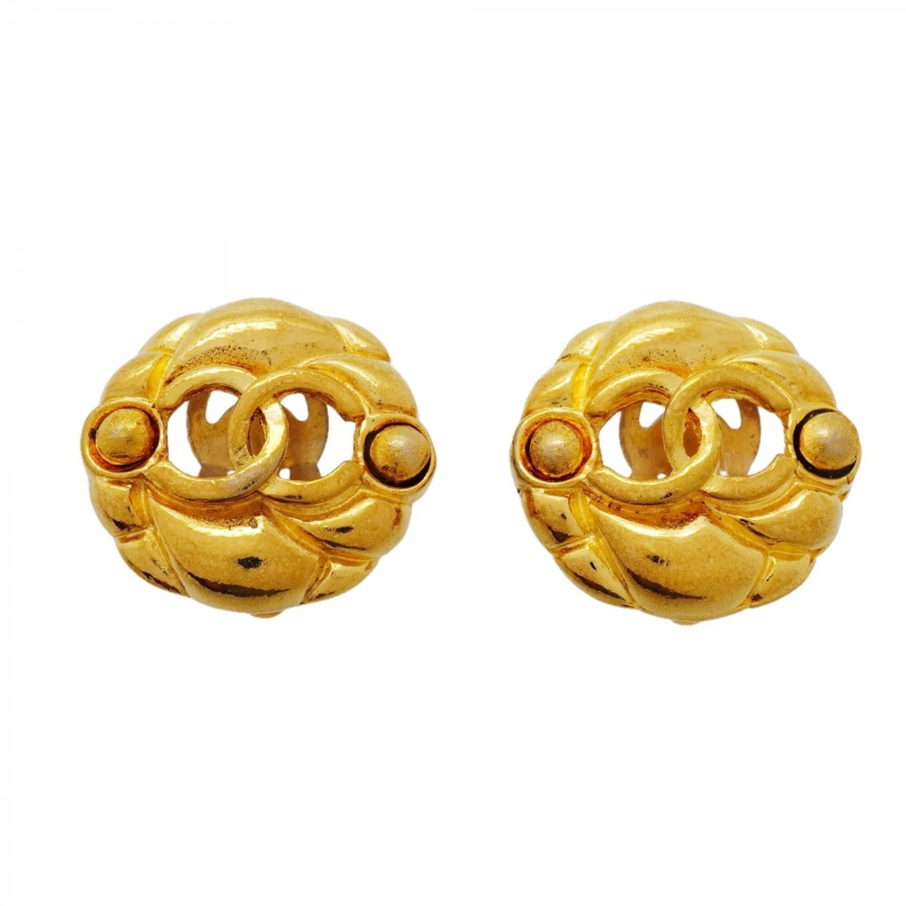 CHANEL Authentic Gold Logo Earrings
